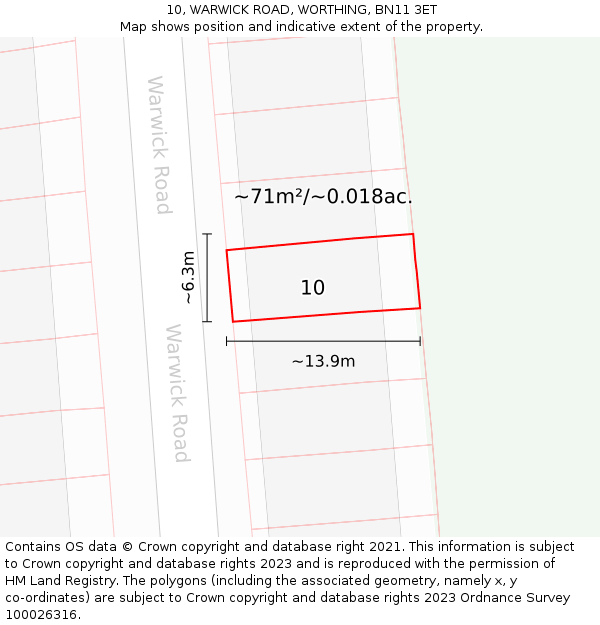 10, WARWICK ROAD, WORTHING, BN11 3ET: Plot and title map