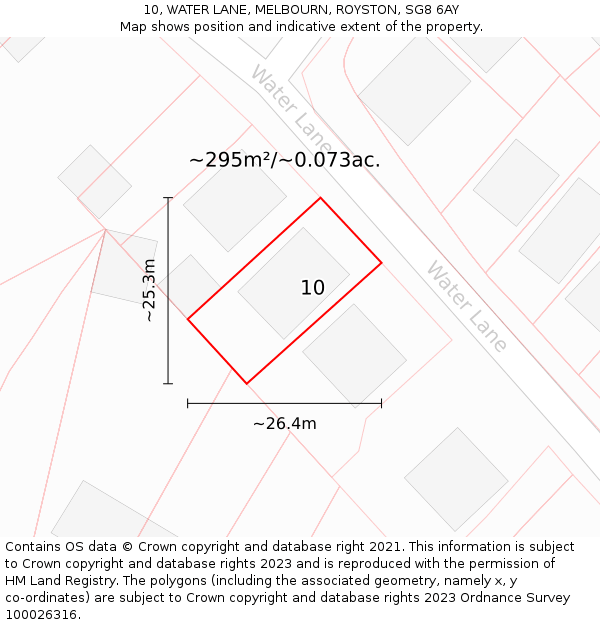 10, WATER LANE, MELBOURN, ROYSTON, SG8 6AY: Plot and title map
