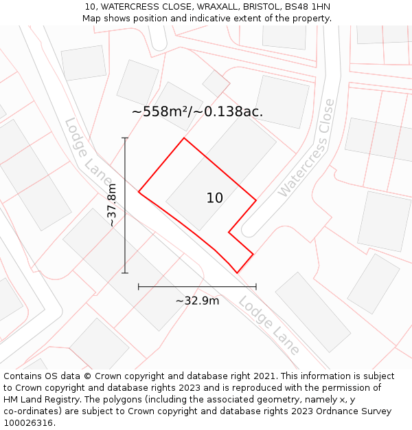 10, WATERCRESS CLOSE, WRAXALL, BRISTOL, BS48 1HN: Plot and title map
