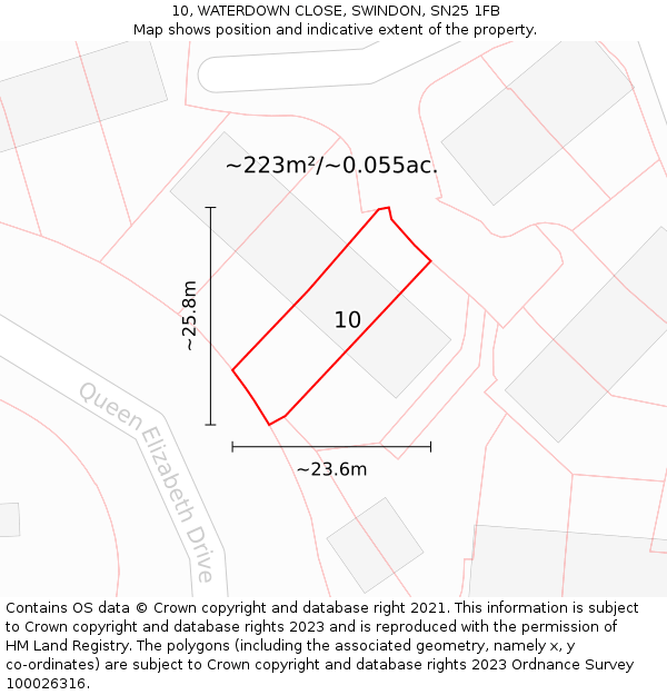 10, WATERDOWN CLOSE, SWINDON, SN25 1FB: Plot and title map