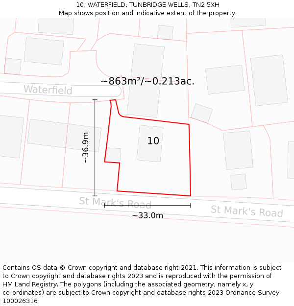 10, WATERFIELD, TUNBRIDGE WELLS, TN2 5XH: Plot and title map