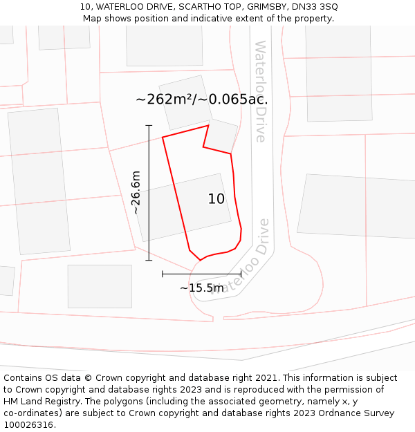 10, WATERLOO DRIVE, SCARTHO TOP, GRIMSBY, DN33 3SQ: Plot and title map