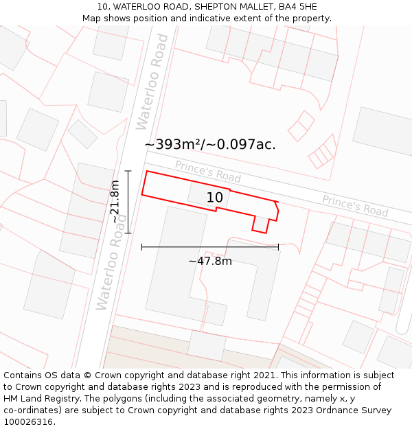 10, WATERLOO ROAD, SHEPTON MALLET, BA4 5HE: Plot and title map