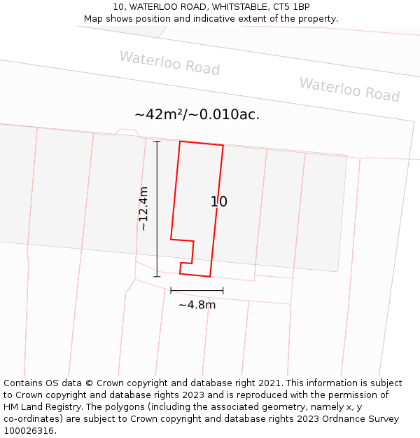 10, WATERLOO ROAD, WHITSTABLE, CT5 1BP: Plot and title map