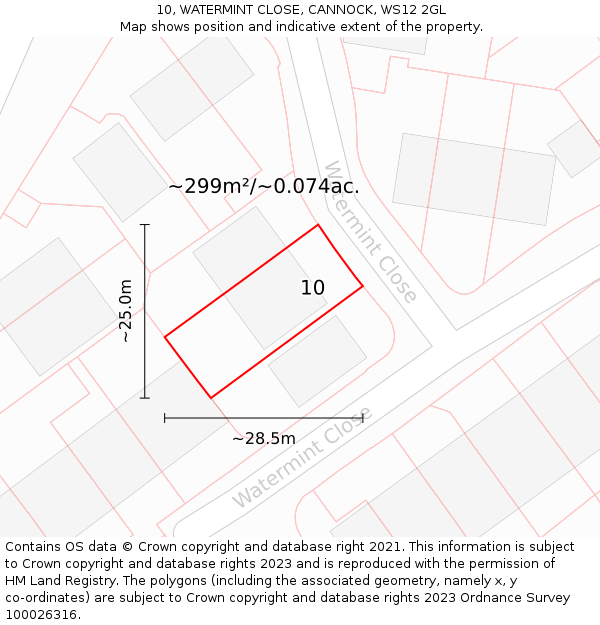 10, WATERMINT CLOSE, CANNOCK, WS12 2GL: Plot and title map