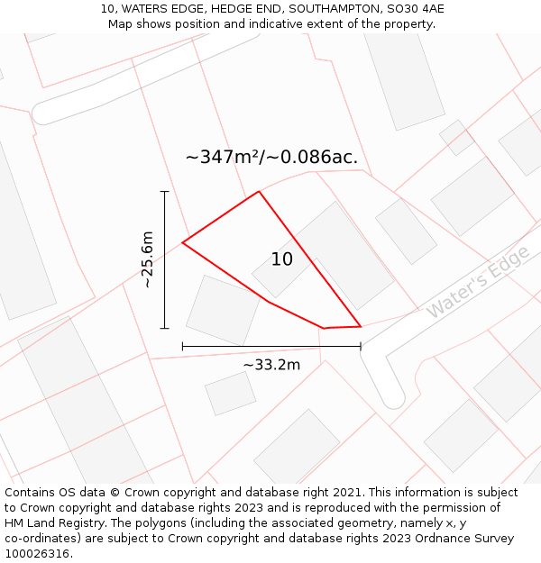 10, WATERS EDGE, HEDGE END, SOUTHAMPTON, SO30 4AE: Plot and title map