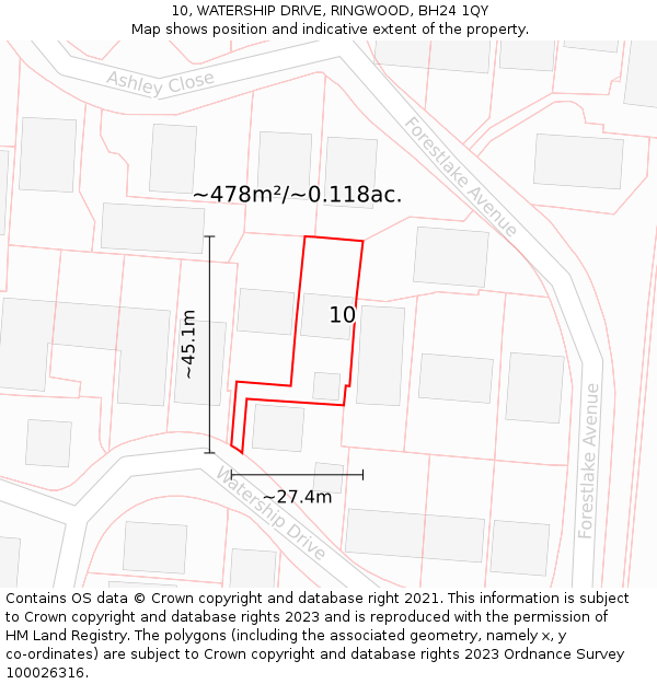 10, WATERSHIP DRIVE, RINGWOOD, BH24 1QY: Plot and title map