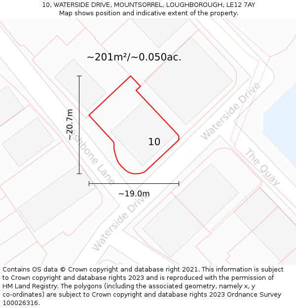 10, WATERSIDE DRIVE, MOUNTSORREL, LOUGHBOROUGH, LE12 7AY: Plot and title map