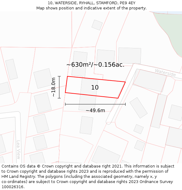 10, WATERSIDE, RYHALL, STAMFORD, PE9 4EY: Plot and title map