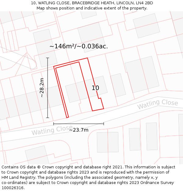 10, WATLING CLOSE, BRACEBRIDGE HEATH, LINCOLN, LN4 2BD: Plot and title map
