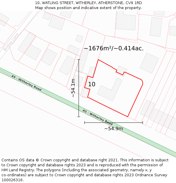 10, WATLING STREET, WITHERLEY, ATHERSTONE, CV9 1RD: Plot and title map
