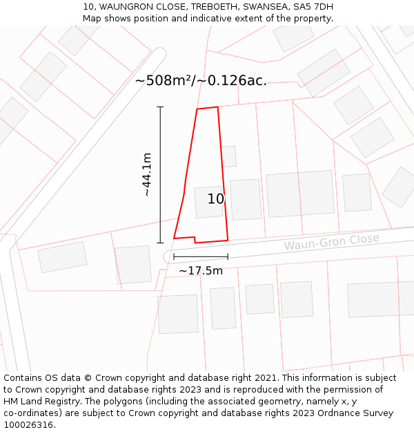 10, WAUNGRON CLOSE, TREBOETH, SWANSEA, SA5 7DH: Plot and title map