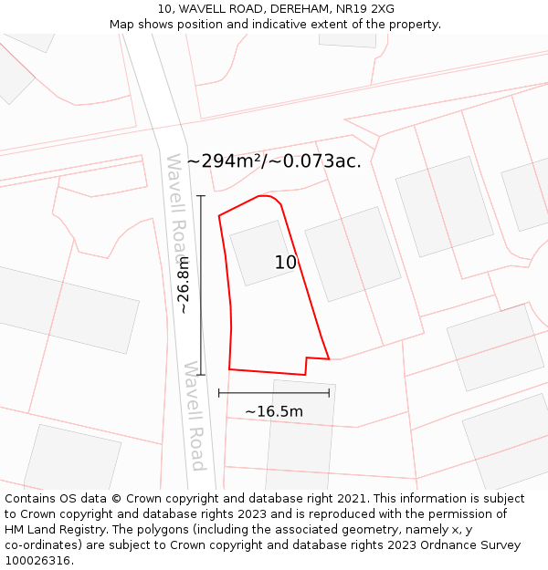 10, WAVELL ROAD, DEREHAM, NR19 2XG: Plot and title map