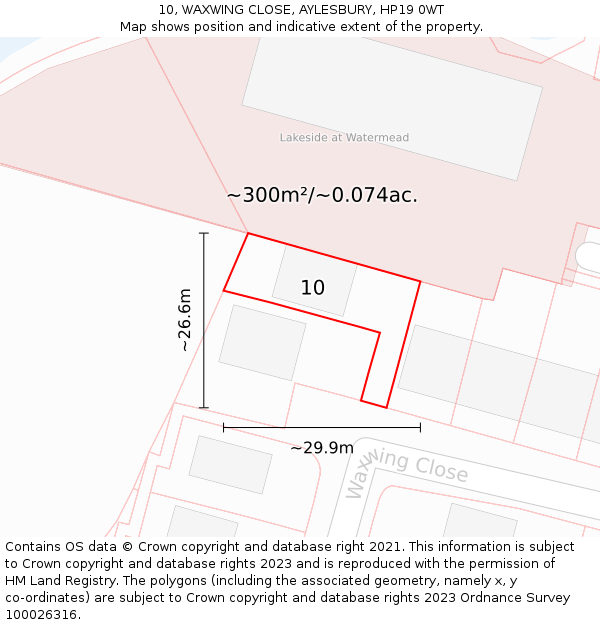 10, WAXWING CLOSE, AYLESBURY, HP19 0WT: Plot and title map