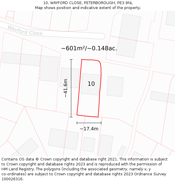 10, WAYFORD CLOSE, PETERBOROUGH, PE3 9NL: Plot and title map