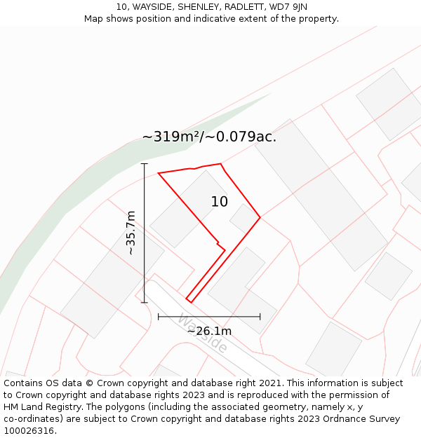10, WAYSIDE, SHENLEY, RADLETT, WD7 9JN: Plot and title map