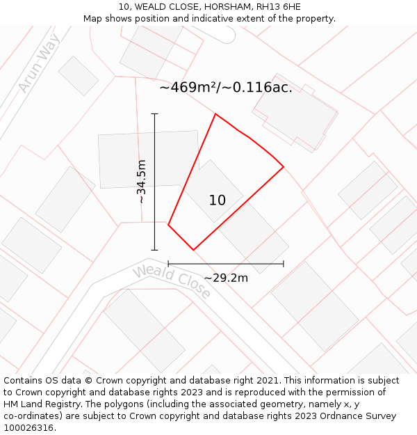 10, WEALD CLOSE, HORSHAM, RH13 6HE: Plot and title map