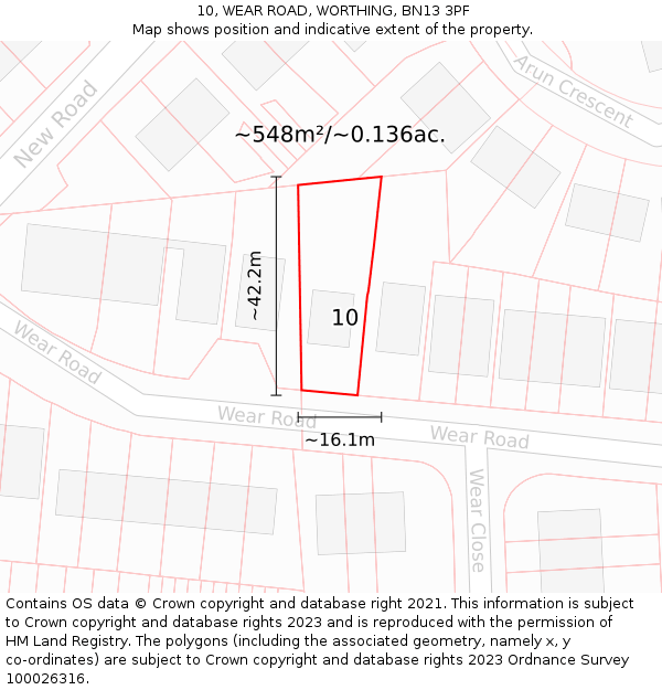 10, WEAR ROAD, WORTHING, BN13 3PF: Plot and title map