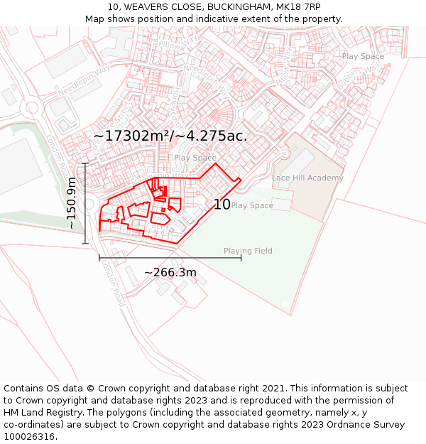 10, WEAVERS CLOSE, BUCKINGHAM, MK18 7RP: Plot and title map