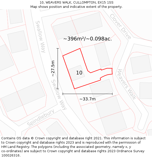 10, WEAVERS WALK, CULLOMPTON, EX15 1SS: Plot and title map