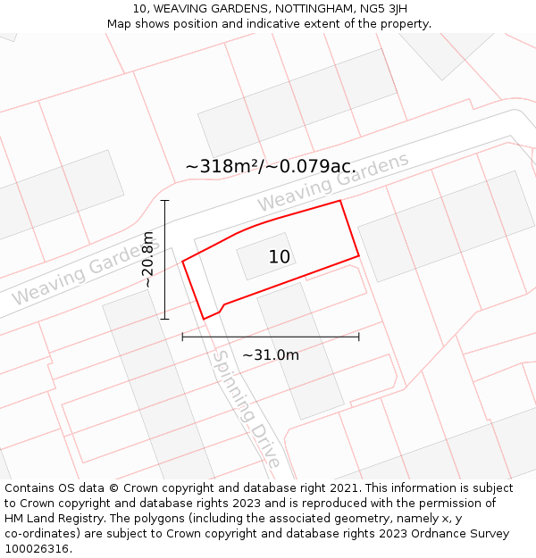 10, WEAVING GARDENS, NOTTINGHAM, NG5 3JH: Plot and title map