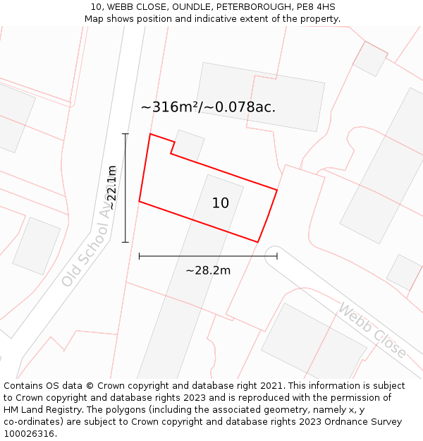 10, WEBB CLOSE, OUNDLE, PETERBOROUGH, PE8 4HS: Plot and title map