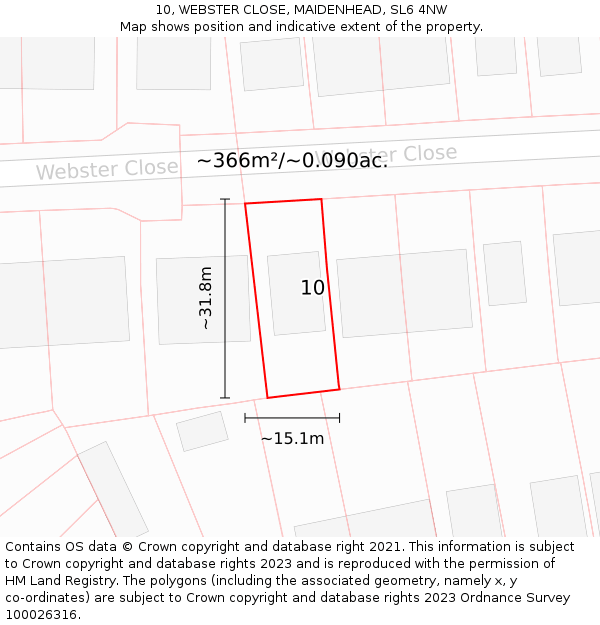 10, WEBSTER CLOSE, MAIDENHEAD, SL6 4NW: Plot and title map