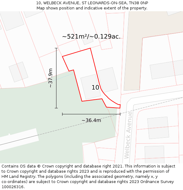 10, WELBECK AVENUE, ST LEONARDS-ON-SEA, TN38 0NP: Plot and title map