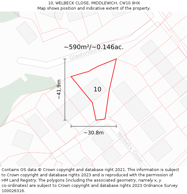 10, WELBECK CLOSE, MIDDLEWICH, CW10 9HX: Plot and title map