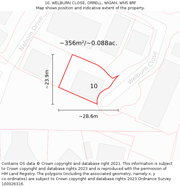 10, WELBURN CLOSE, ORRELL, WIGAN, WN5 8RF: Plot and title map