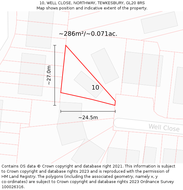 10, WELL CLOSE, NORTHWAY, TEWKESBURY, GL20 8RS: Plot and title map