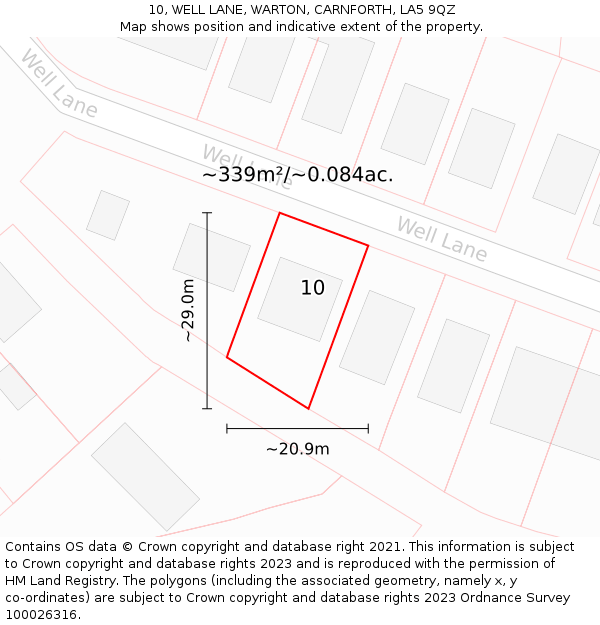 10, WELL LANE, WARTON, CARNFORTH, LA5 9QZ: Plot and title map