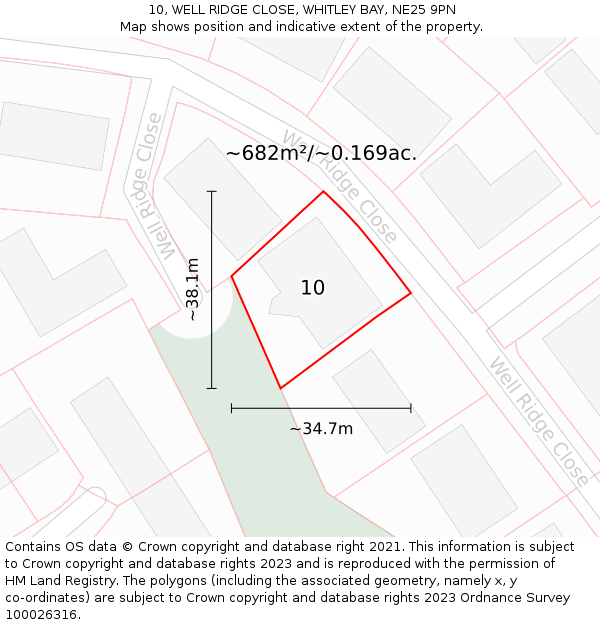 10, WELL RIDGE CLOSE, WHITLEY BAY, NE25 9PN: Plot and title map