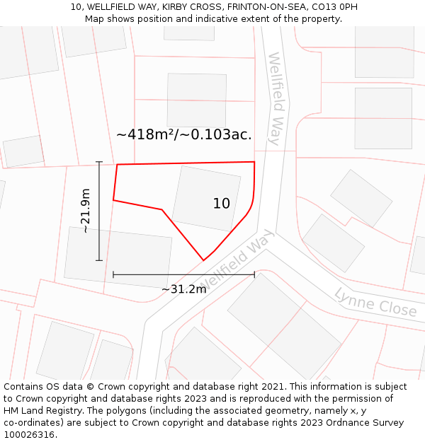 10, WELLFIELD WAY, KIRBY CROSS, FRINTON-ON-SEA, CO13 0PH: Plot and title map