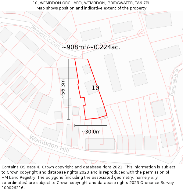 10, WEMBDON ORCHARD, WEMBDON, BRIDGWATER, TA6 7PH: Plot and title map