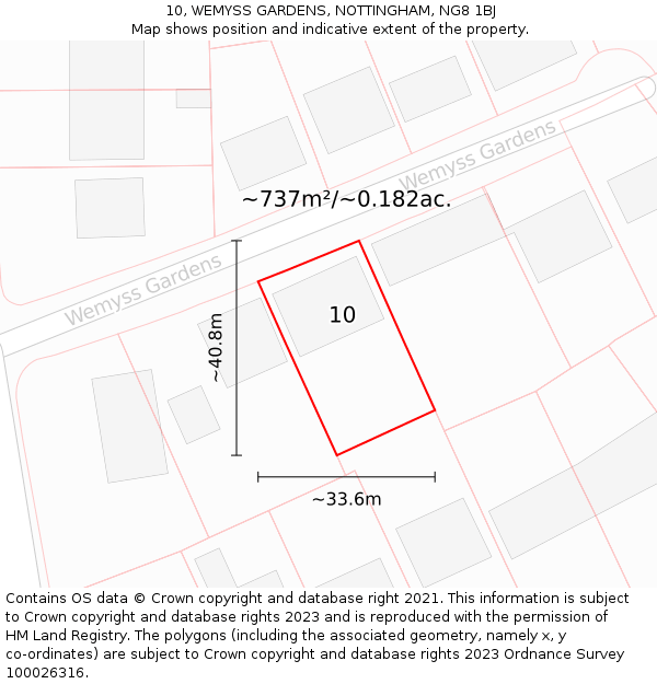 10, WEMYSS GARDENS, NOTTINGHAM, NG8 1BJ: Plot and title map