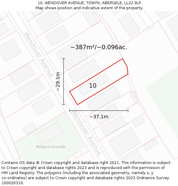10, WENDOVER AVENUE, TOWYN, ABERGELE, LL22 9LP: Plot and title map