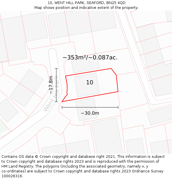 10, WENT HILL PARK, SEAFORD, BN25 4QD: Plot and title map