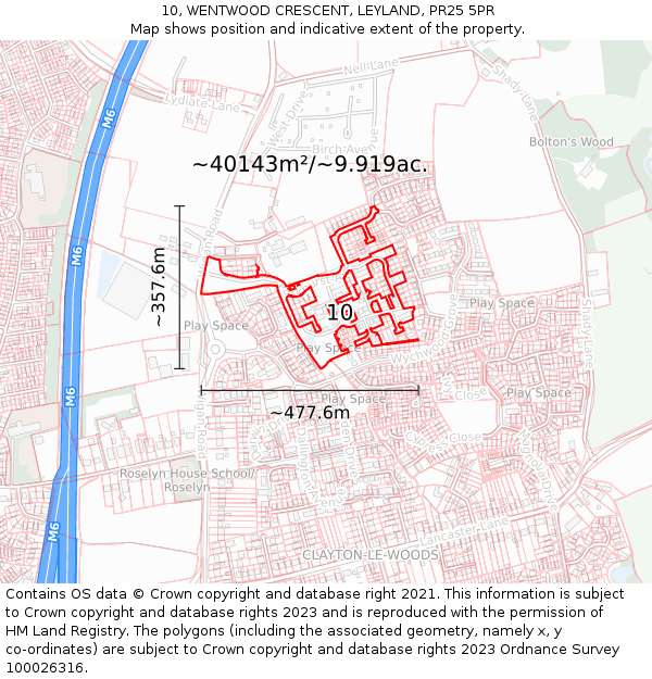 10, WENTWOOD CRESCENT, LEYLAND, PR25 5PR: Plot and title map