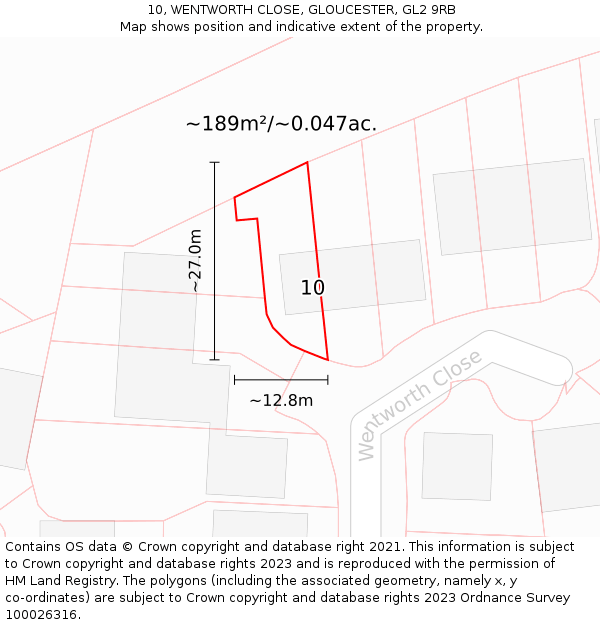 10, WENTWORTH CLOSE, GLOUCESTER, GL2 9RB: Plot and title map
