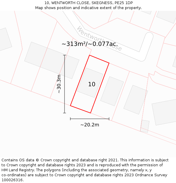 10, WENTWORTH CLOSE, SKEGNESS, PE25 1DP: Plot and title map