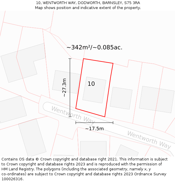 10, WENTWORTH WAY, DODWORTH, BARNSLEY, S75 3RA: Plot and title map