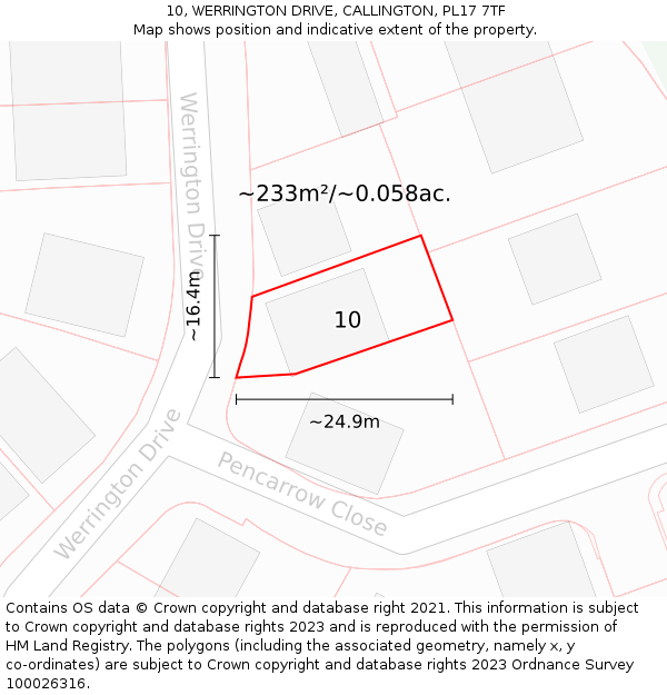 10, WERRINGTON DRIVE, CALLINGTON, PL17 7TF: Plot and title map