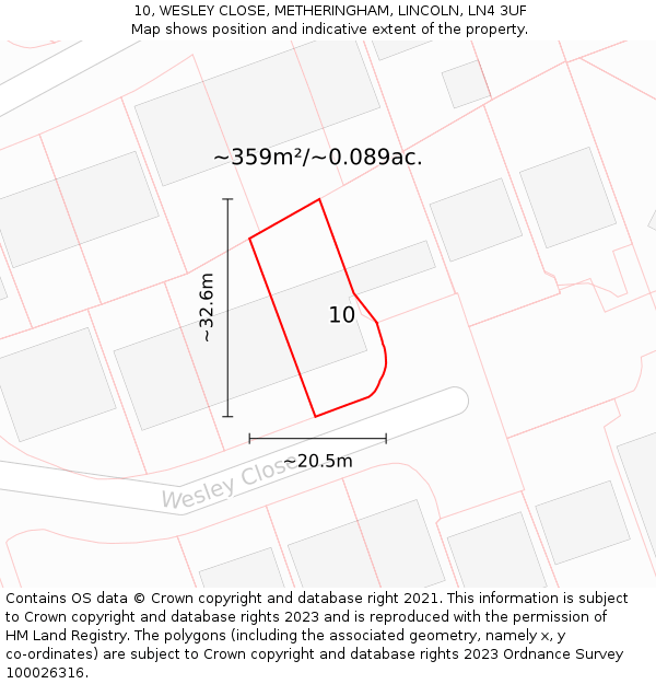 10, WESLEY CLOSE, METHERINGHAM, LINCOLN, LN4 3UF: Plot and title map