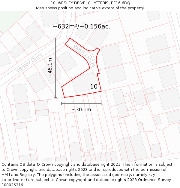 10, WESLEY DRIVE, CHATTERIS, PE16 6DQ: Plot and title map