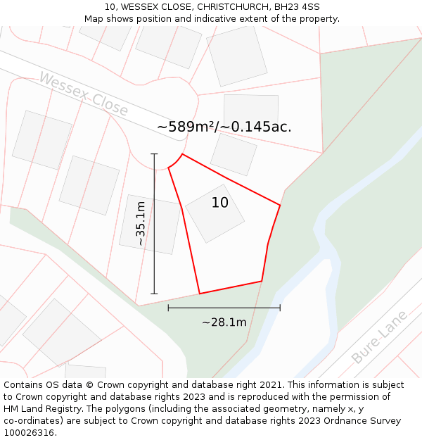10, WESSEX CLOSE, CHRISTCHURCH, BH23 4SS: Plot and title map