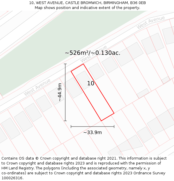 10, WEST AVENUE, CASTLE BROMWICH, BIRMINGHAM, B36 0EB: Plot and title map