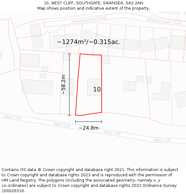 10, WEST CLIFF, SOUTHGATE, SWANSEA, SA3 2AN: Plot and title map