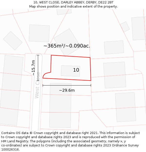 10, WEST CLOSE, DARLEY ABBEY, DERBY, DE22 2BT: Plot and title map
