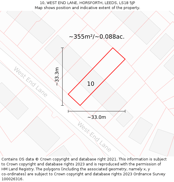 10, WEST END LANE, HORSFORTH, LEEDS, LS18 5JP: Plot and title map